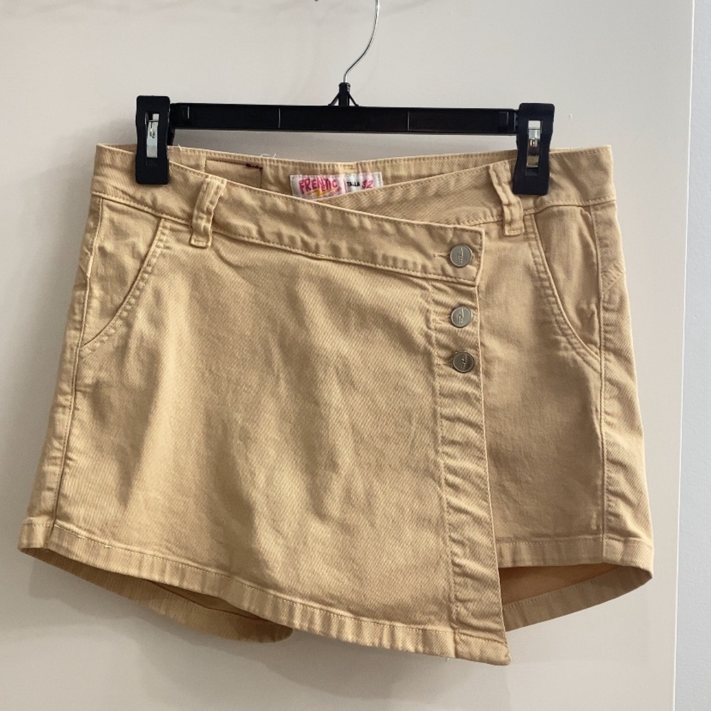 Tan Wrap Style Button Front Skort Khaki Mini Skirt Shorts Size 32
